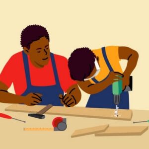 Parent fabriquant du materiel Montessori avec son enfant