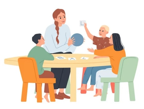 Enseignante avec 3 eleves